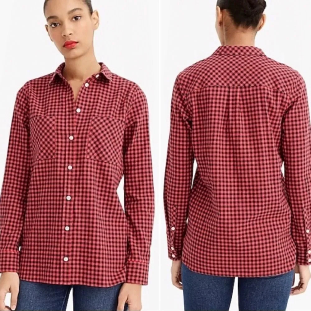 NEW J. Crew Classic button down red and black gingham